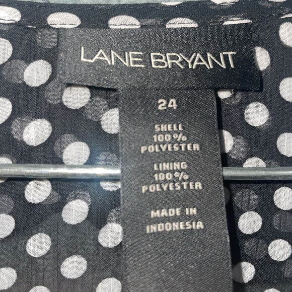 Lane Bryant Dress Womens 24 Black Polka Dot Faux Wrap Flutter Sleeve Midi Career - Picture 6 of 10